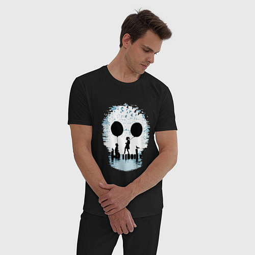 Мужская пижама Иллюзия - девушка и юноша держат глаза Skull / Черный – фото 3
