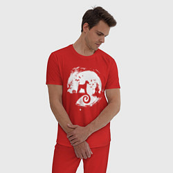 Пижама хлопковая мужская Полнолуние Эрдельтерьер, цвет: красный — фото 2