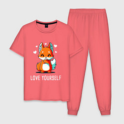 Пижама хлопковая мужская ЛЮБИ СЕБЯ Love yourself, цвет: коралловый