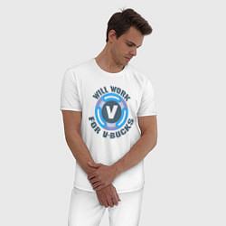 Пижама хлопковая мужская Will Work For V-Bucks, цвет: белый — фото 2
