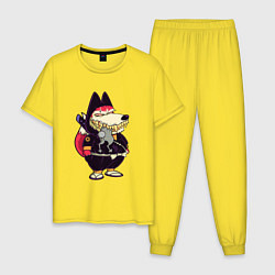 Пижама хлопковая мужская Опасный хищник, цвет: желтый