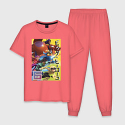 Пижама хлопковая мужская Big Hero 6, цвет: коралловый