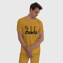 Пижама хлопковая мужская Котики, цвет: горчичный — фото 2