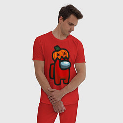Пижама хлопковая мужская HALLOWEEN IS AMONG US, цвет: красный — фото 2