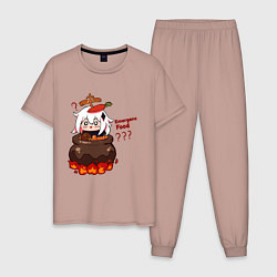 Пижама хлопковая мужская Genshin Impact Paimon food, цвет: пыльно-розовый
