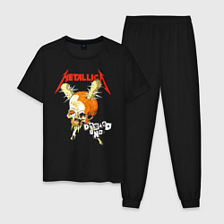 Пижама хлопковая мужская Metallica - оранжевый череп, цвет: черный