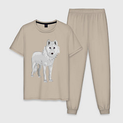 Пижама хлопковая мужская Белый волк, цвет: миндальный