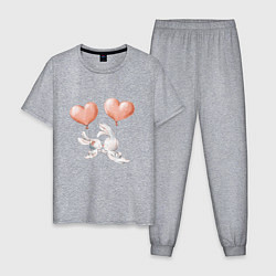 Пижама хлопковая мужская Пара влюбленных зайчиков, цвет: меланж
