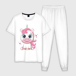 Пижама хлопковая мужская Unicorn Kid, цвет: белый