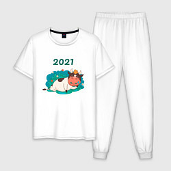 Пижама хлопковая мужская Бык 2021, цвет: белый