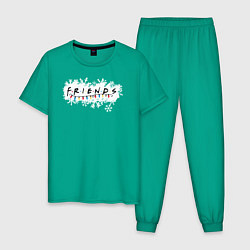 Пижама хлопковая мужская Friends Лого с гирляндой, цвет: зеленый