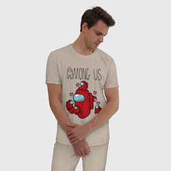 Пижама хлопковая мужская Among Us love baby, цвет: миндальный — фото 2