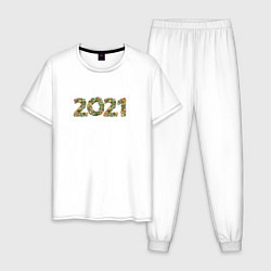 Пижама хлопковая мужская Новый Год 2021, цвет: белый