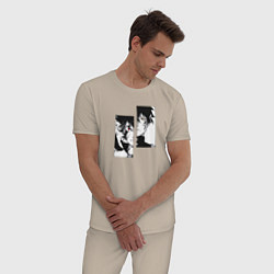 Пижама хлопковая мужская Черный клевер, цвет: миндальный — фото 2