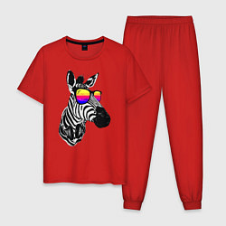 Пижама хлопковая мужская Зебра, цвет: красный