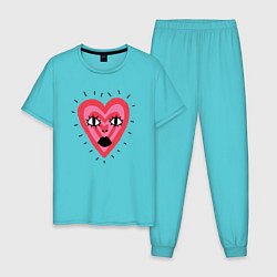 Пижама хлопковая мужская Сердце, цвет: бирюзовый
