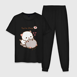 Пижама хлопковая мужская Влюблённые котята, цвет: черный