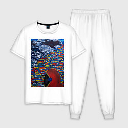 Пижама хлопковая мужская Картина космонавт, цвет: белый