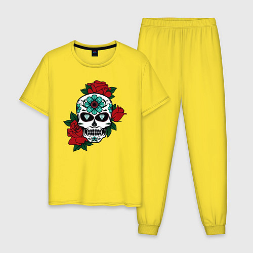 Мужская пижама Череп и розы / Желтый – фото 1
