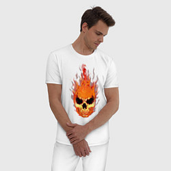 Пижама хлопковая мужская Fire flame skull, цвет: белый — фото 2