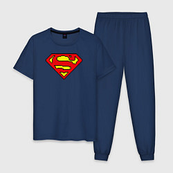 Пижама хлопковая мужская Superman 8 bit, цвет: тёмно-синий