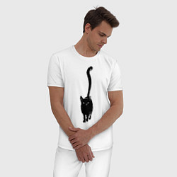 Пижама хлопковая мужская Черный кот тушью, цвет: белый — фото 2