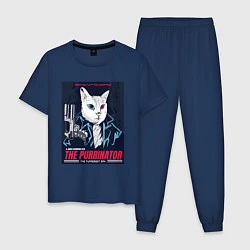 Пижама хлопковая мужская Кот Терминатор пародия, цвет: тёмно-синий
