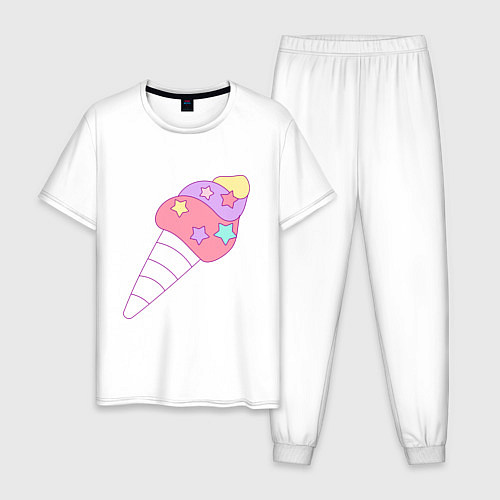 Мужская пижама Мороженое рожок звездочки / Белый – фото 1