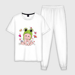 Пижама хлопковая мужская Малыш лягушенок, цвет: белый