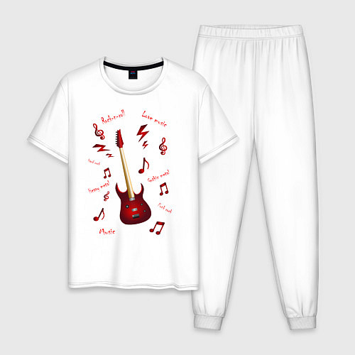 Мужская пижама Красная гитара Рок музыка / Белый – фото 1