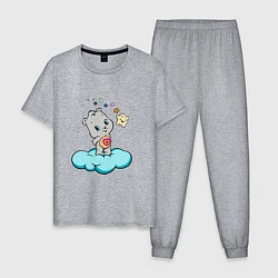 Пижама хлопковая мужская Девушка-медведь, цвет: меланж