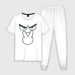 Пижама хлопковая мужская Сердитый смайл, цвет: белый