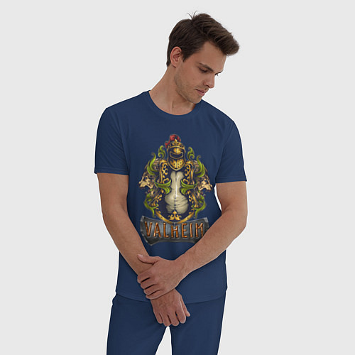 Мужская пижама Valheim рыцарь и львы / Тёмно-синий – фото 3