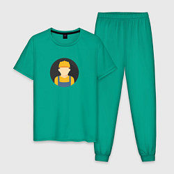 Пижама хлопковая мужская Строитель, цвет: зеленый