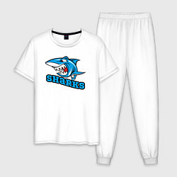 Пижама хлопковая мужская Sharks, цвет: белый