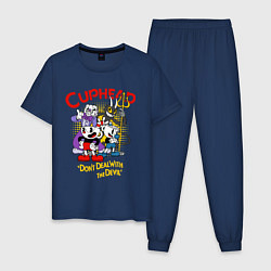 Пижама хлопковая мужская Cuphead, главные герои, цвет: тёмно-синий