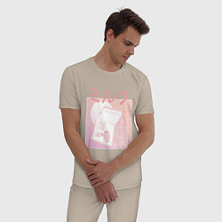 Пижама хлопковая мужская Vaporwave Strawberry Milk, цвет: миндальный — фото 2