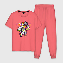 Пижама хлопковая мужская Космо диско, цвет: коралловый