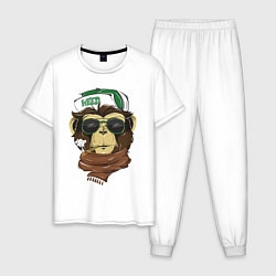 Пижама хлопковая мужская Cool обезьяна, цвет: белый