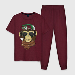 Пижама хлопковая мужская Cool обезьяна, цвет: меланж-бордовый