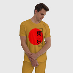 Пижама хлопковая мужская Tokyo иероглифами, цвет: горчичный — фото 2