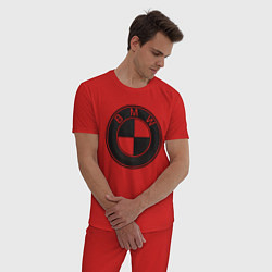 Пижама хлопковая мужская BMW LOGO CARBON, цвет: красный — фото 2