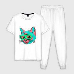 Пижама хлопковая мужская Hipster Cat, цвет: белый