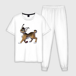 Пижама хлопковая мужская Мультяшная рысь, цвет: белый