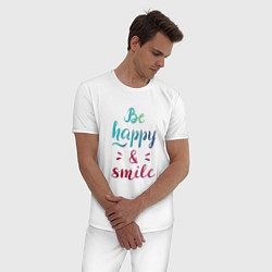 Пижама хлопковая мужская Be happy and smile, цвет: белый — фото 2