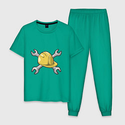 Пижама хлопковая мужская Каска и гаечные ключ, цвет: зеленый