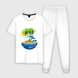 Пижама хлопковая мужская Морской мир, цвет: белый