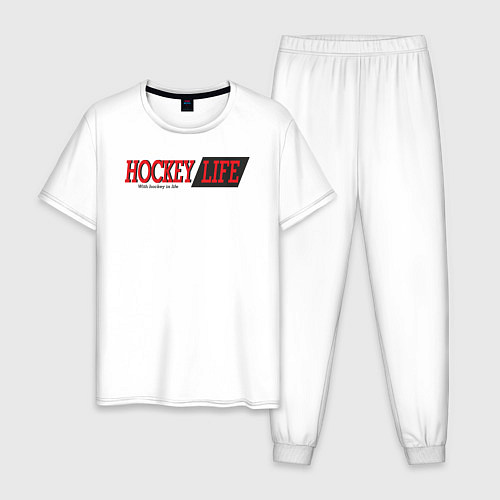 Мужская пижама Hockey life logo text / Белый – фото 1