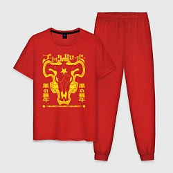 Пижама хлопковая мужская Черные быки Чёрный клевер, цвет: красный