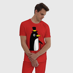 Пижама хлопковая мужская Пингвин в шляпе, цвет: красный — фото 2